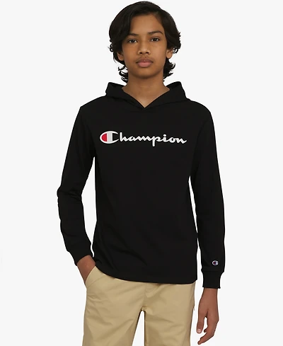 Champion Big Boys Signature Logo Long-Sleeve Hooded T-Shirt