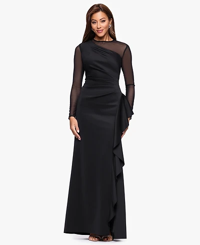 Xscape Petite Crew Neck Long Sleeve Dress