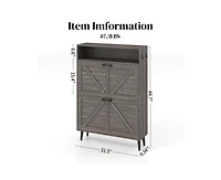 Casainc Storage Cabinet with Barn Door and 2 Flip Drawers, Freestanding Narrow Shoe Rack Hooks