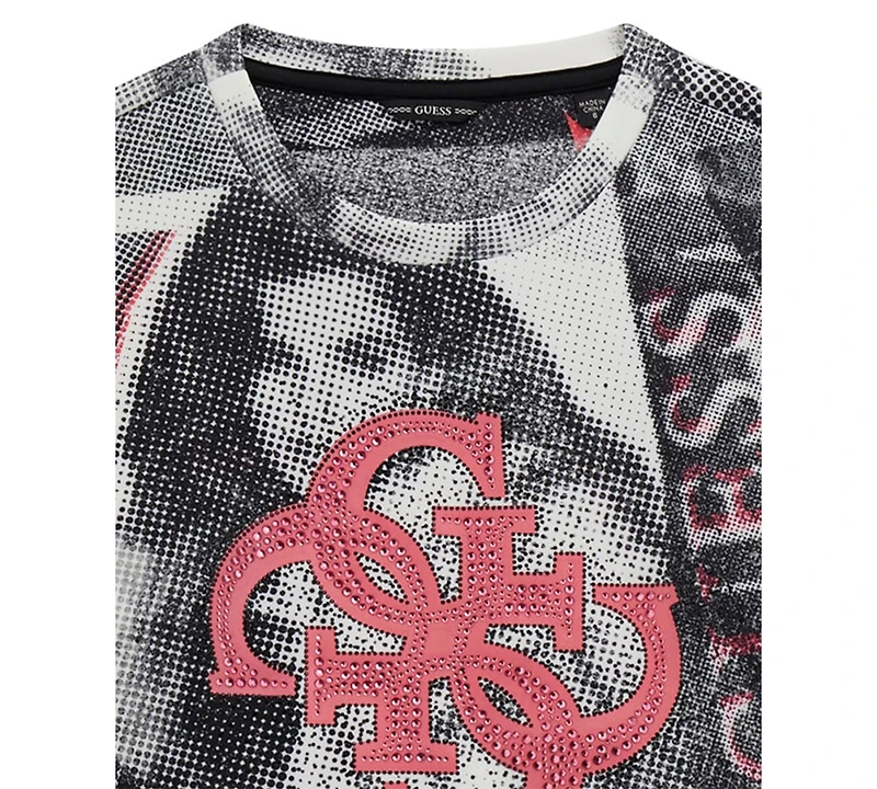 Guess Big Girls Newspaper Collage Scuba Long Sleeve Sweatshirt