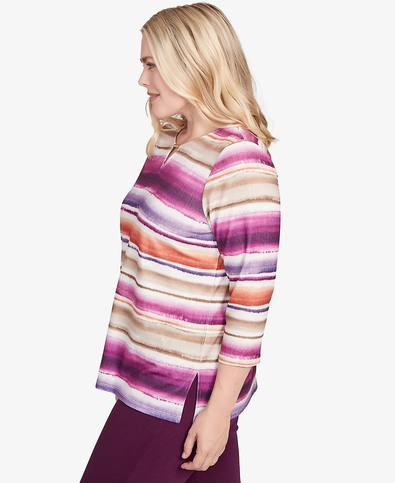 Alfred Dunner Petite Watercolor Beaded V-Neck Top