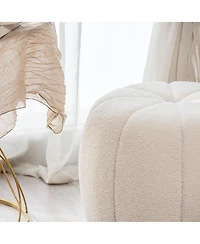 Nordlys - White Boucle with Stripes Pouf Vintage Style Upholstery Living Room