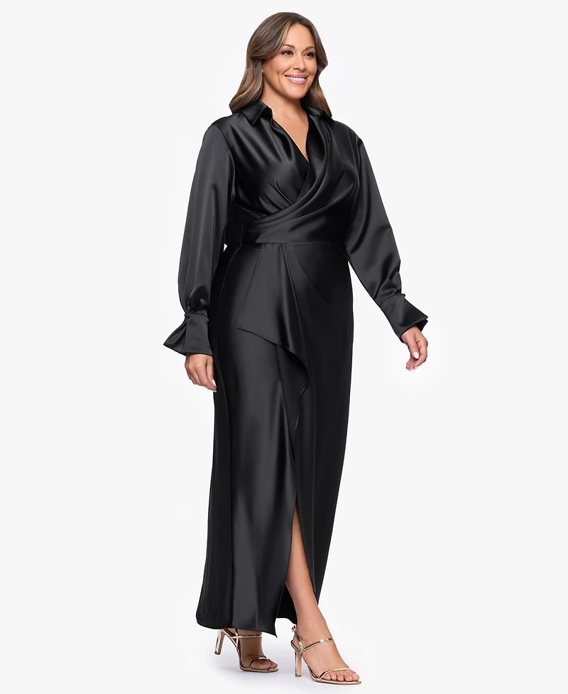 Xscape Plus-Size V-Neck Long Dress