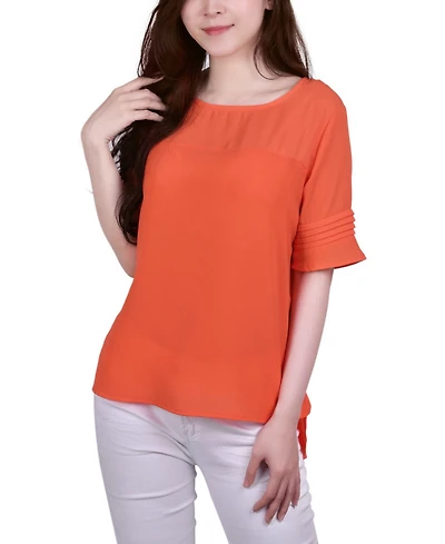Ny Collection Petite Short Sleeve Dual Textured Top