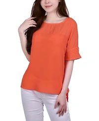 Ny Collection Petite Short Sleeve Dual Textured Top