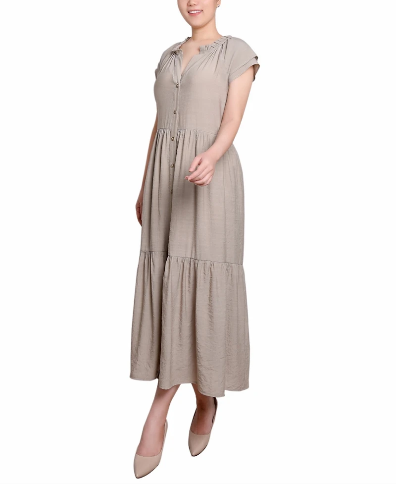 Ny Collection Petite Short Sleeve Midi Slubbed Dress