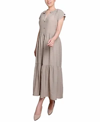 Ny Collection Petite Short Sleeve Midi Slubbed Dress