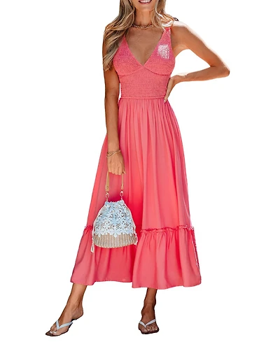 Cupshe Women's Summer Flame Coral Maxi Beach Dress