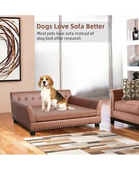 Bingopaw Xl Large Sized Dog Sofa Couch Raised Calming Dog Bed Leather Lounger Waterproof