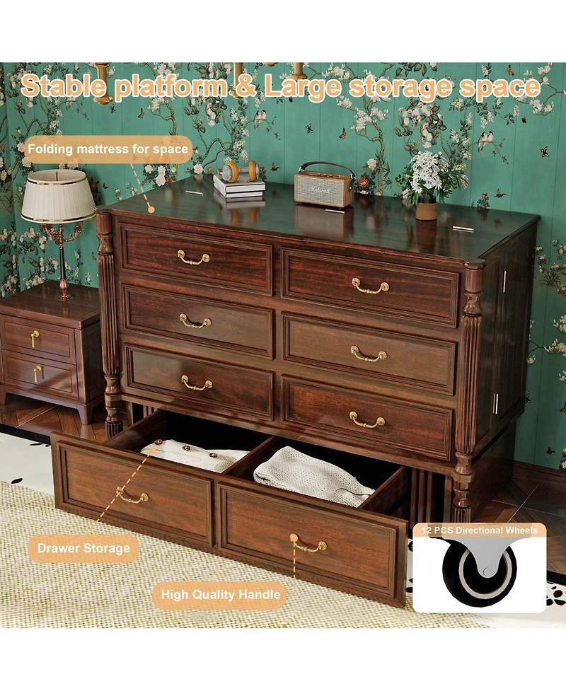 Livelylodge Murphy Bed Cabinet with Drawer Includes Storage Cabinet, Murphy Bed Twin Suit for Home Office or Small Room, Murphy Bed Full with Charging
