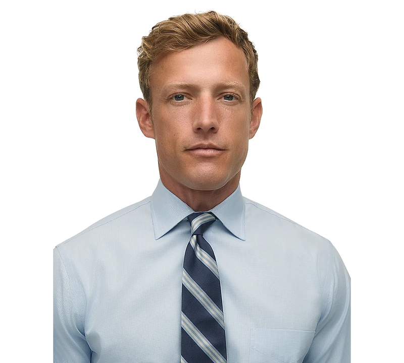 Men's Regular Fit Non-Iron Spread Collar Micro-Houndstooth Pinpoint Dress Shirt