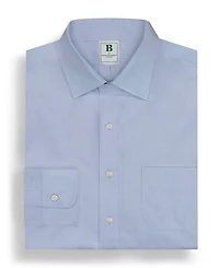 Men's Regular Fit Non-Iron Spread Collar Solid Pinpoint Dress Shirt