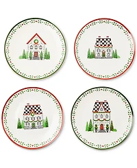 MacKenzie-Childs Holly Village Ceramic Dessert Plates, Set of 4