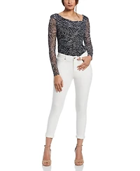 Ella Rafaella Women's Printed Asymmetrical Mesh Top