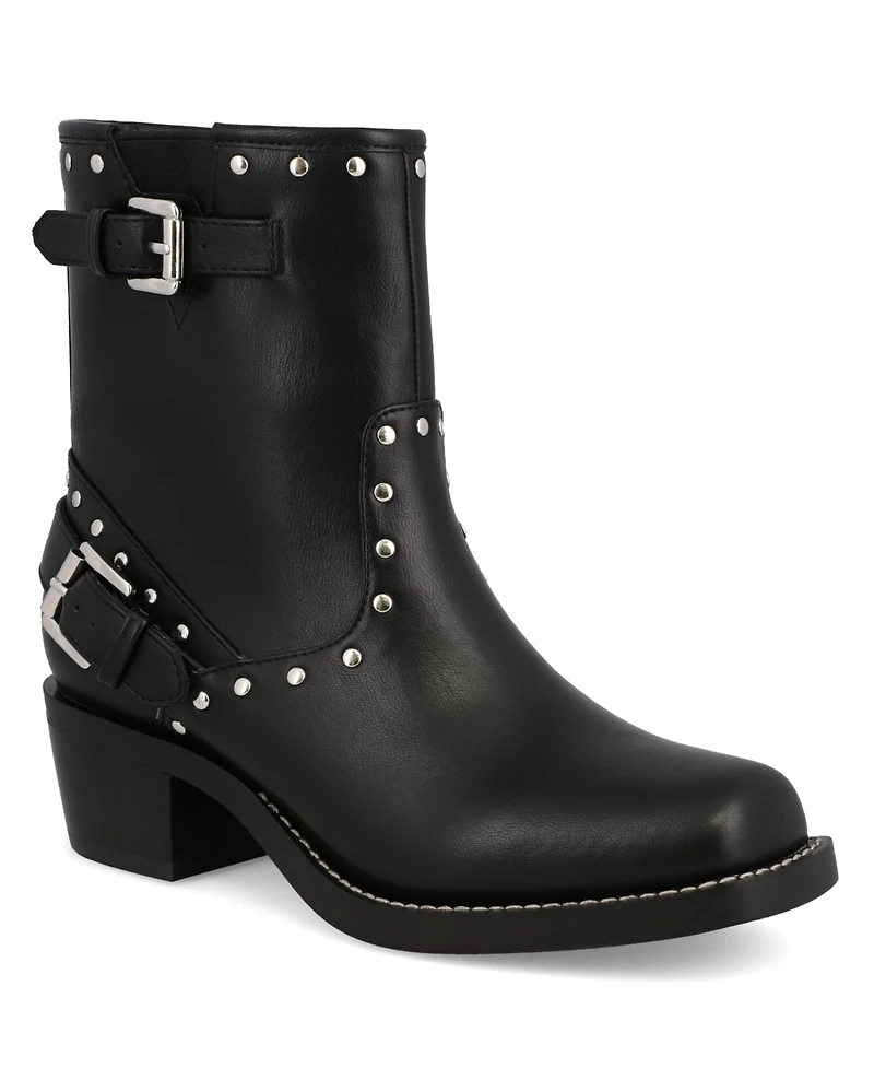 Mia Women's Delores Square Toe Studded Buckle Booties