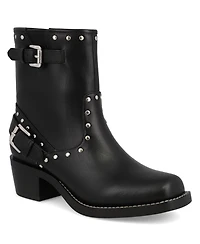 Mia Women's Delores Square Toe Studded Buckle Booties