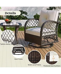 Flynama 3-piece Outdoor Chair&Table Set Chat Set 2-person Rattan Seating Group with Two Swiveling and Rocking Chairs and a Square Table for Garden, Pa