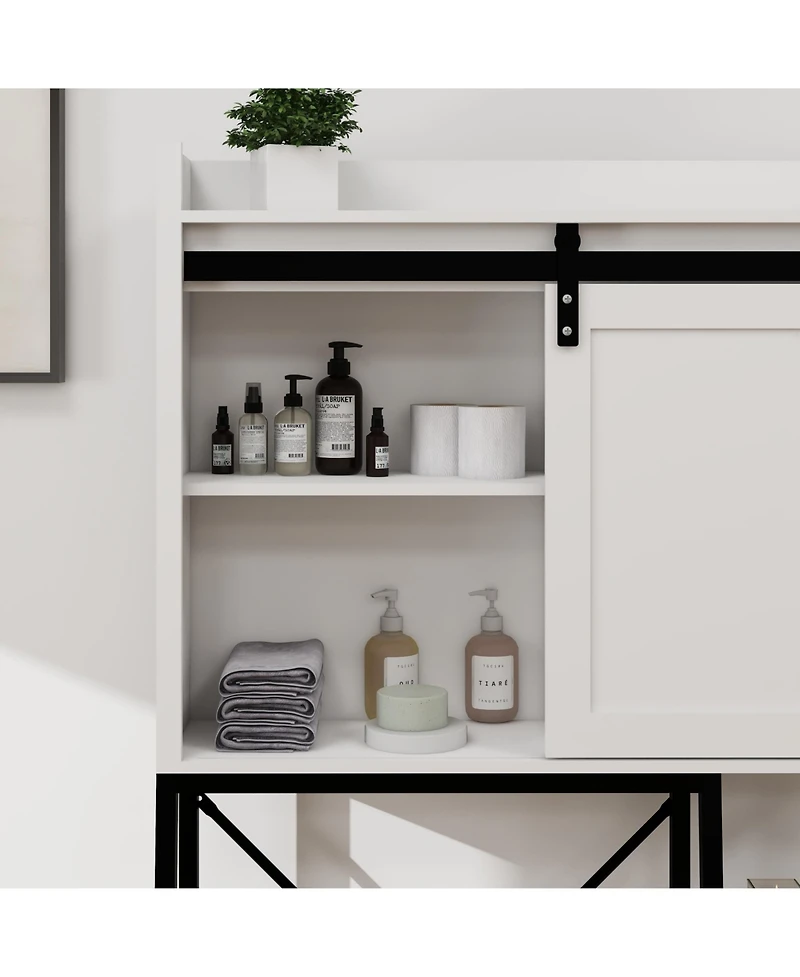 Casainc over-the-sink storage cabinet with sliding barn door, side rack and adjustable shelves
