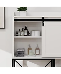 Casainc over-the-sink storage cabinet with sliding barn door, side rack and adjustable shelves