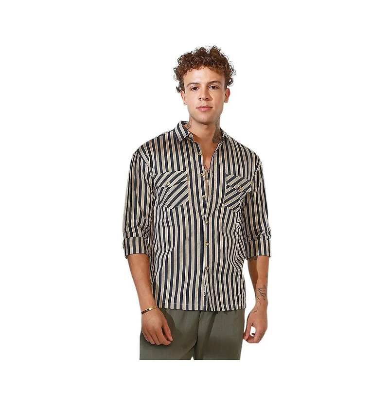 Campus Sutra Men's Candy Striped Oversized Shirt
