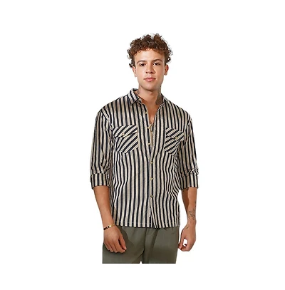 Campus Sutra Men's Candy Striped Oversized Shirt