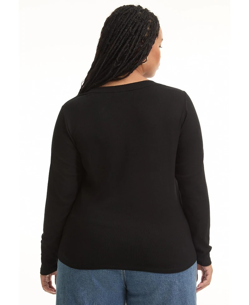 June + Vie Women's Plus Ribbed Crewneck Top