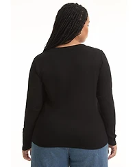 June + Vie Women's Plus Ribbed Crewneck Top