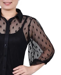 Ny Collection Petite Elbow Sleeve Clip Dot Top