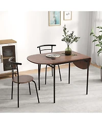 Gymax 3 Pcs Foldable Dining Table Set w/ 2 Chairs Industrial Oval Corner Dining Set