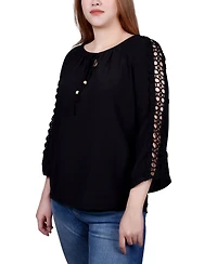 Ny Collection Petite 3/4 Sleeve Crochet Detail Top