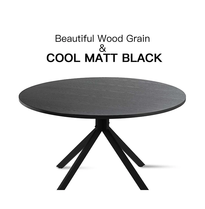 Maison Boucle Modern 5-Piece Dining Set with Round Table & Rattan-Back Chairs, Black Finish, 43" Diameter, Kitchen & Dining Room Furniture-Maison Bouc