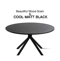 Maison Boucle Modern 5-Piece Dining Set with Round Table & Rattan-Back Chairs, Black Finish, 43" Diameter, Kitchen & Dining Room Furniture-Maison Bouc