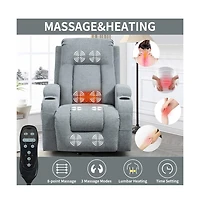 Power Lift Recliner Chair with Heat & Massage, Usb Port & Cup Holders, Grey Electric Massage Chair for Seniors-Maison Boucle