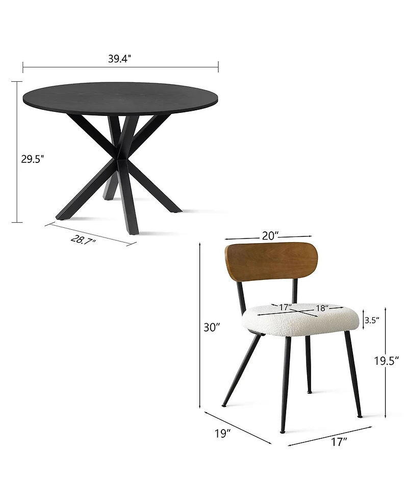 Maison Boucle Modern Black Pedestal Dining Table with 4 Boucle Chairs, Mdf Top, Stylish Kitchen and Dining Room Set for Home-Maison Boucle
