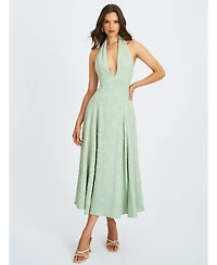 Miss Circle Women Magda Mint Green Deep V Neck Halter A-line Midi Dress