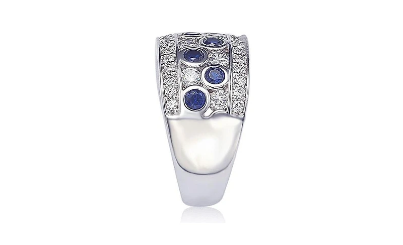 Suzy Levian New York Sterling Silver Sapphire & Created White Multi Set Ring