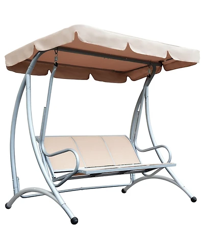 Flynama 3-Seat Outdoor Porch Swing Chair, Patio Swing Glider with Adjustable Canopy, Breathable Seat, and Steel Frame for Garden, Poolside, Backyard,