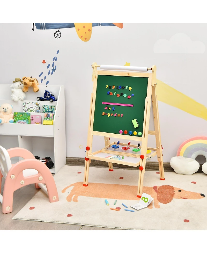 Akiudex kids art easel with paper roll double-sided regulable drawing easel plank