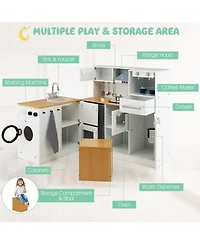Akiudex Kids 2-Piece Pretend Kitchen and Laundry Play Set with Lights and Sounds
