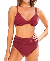 Cupshe Women's Underwire Ruching Back Tie Bikini Sets