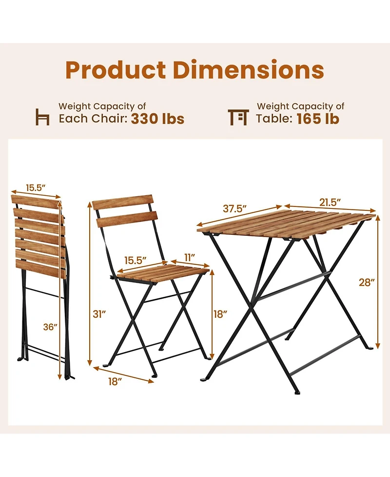 Gymax 5 Pcs Patio Acacia Wood Dining Set w/ 4 Folding Chairs Slatted Seat & Tabletop