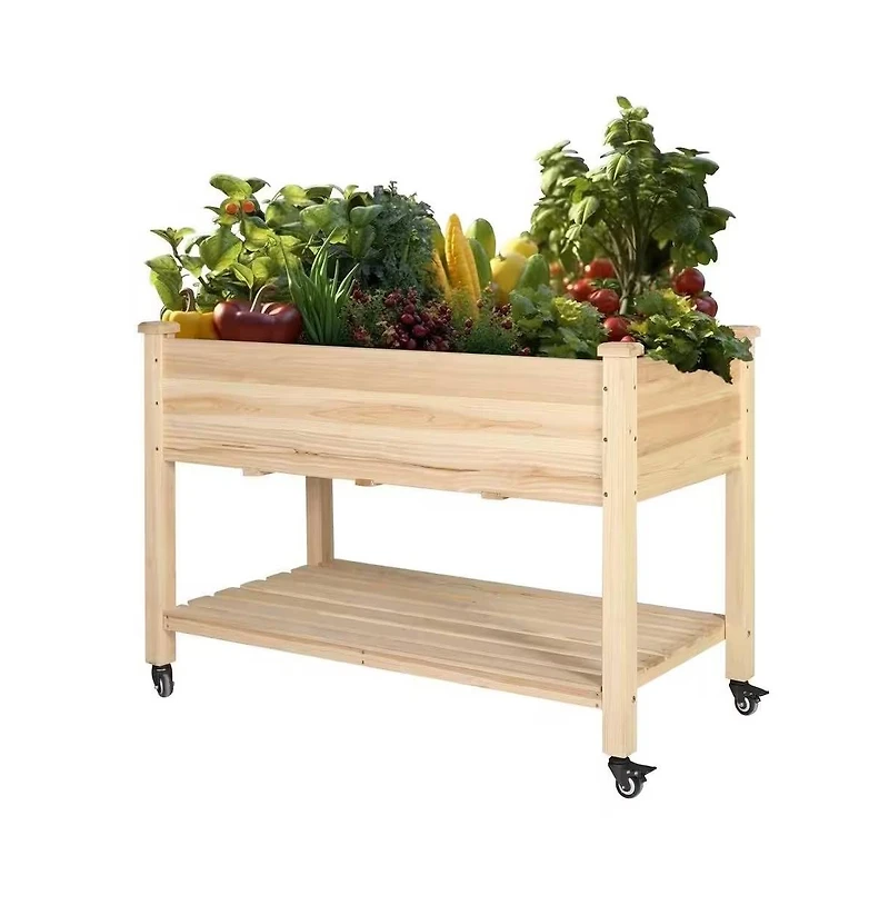 Slickblue Outdoor Wood Raised Garden Bed Planter Box on Wheels for Easy Mobility