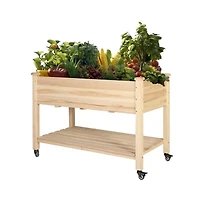 Slickblue Outdoor Wood Raised Garden Bed Planter Box on Wheels for Easy Mobility