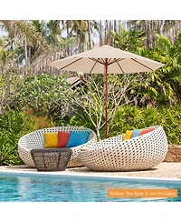 Costway 9.5 Ft Patio Rope Pulley Wooden Umbrella Market w/Fiberglass Ribs Outdoor
