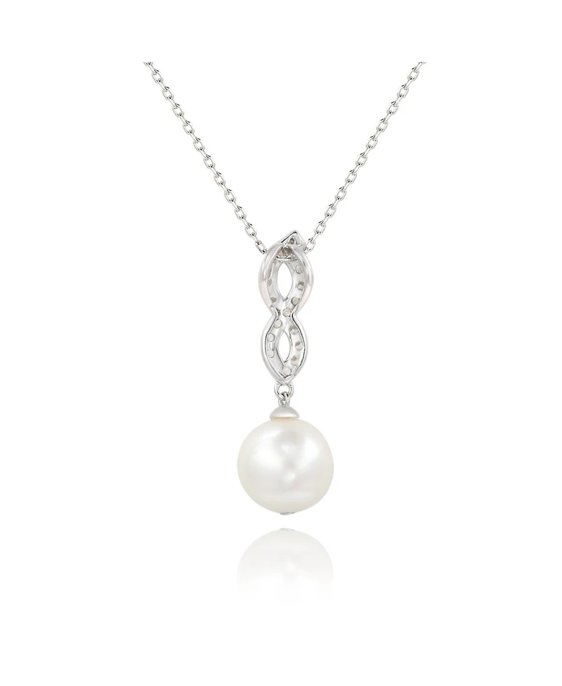 Suzy Levian Sterling Silver Pearl and White Sapphire Infinity Pendant