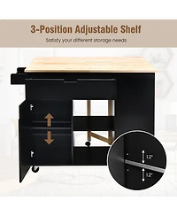 Gymax Kitchen Island Cart Rolling Serving Trolley w/ Drop Leaf Spice Rack Shelves