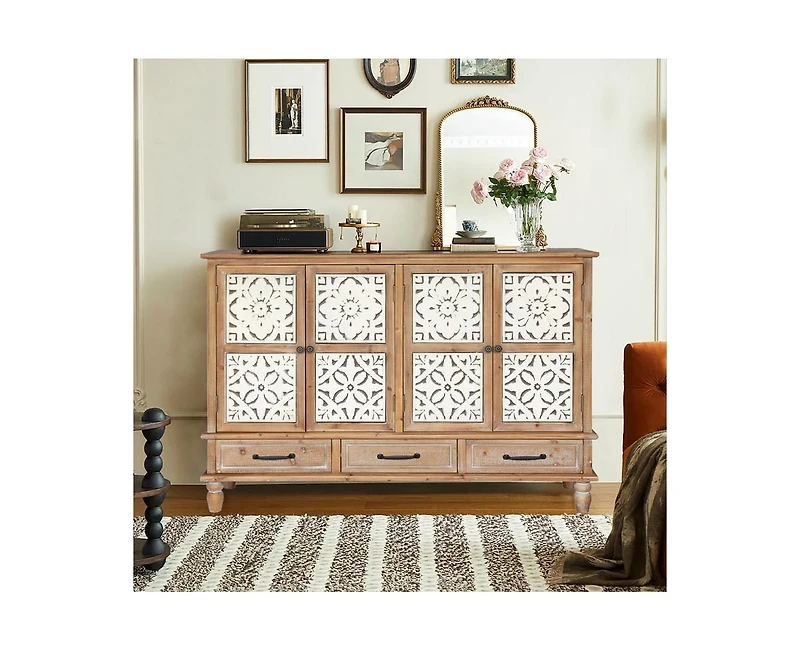 Casainc 59" Chic Natural Wood Accent Storage Cabinet with 4 Doord 3 drawers