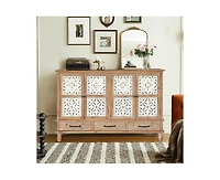 Casainc 59" Chic Natural Wood Accent Storage Cabinet with 4 Doord 3 drawers