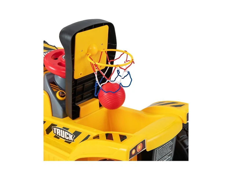 Akiudex Kids Ride On Digger Toy with Adjustable Excavator Arm and Basketball Hoop
