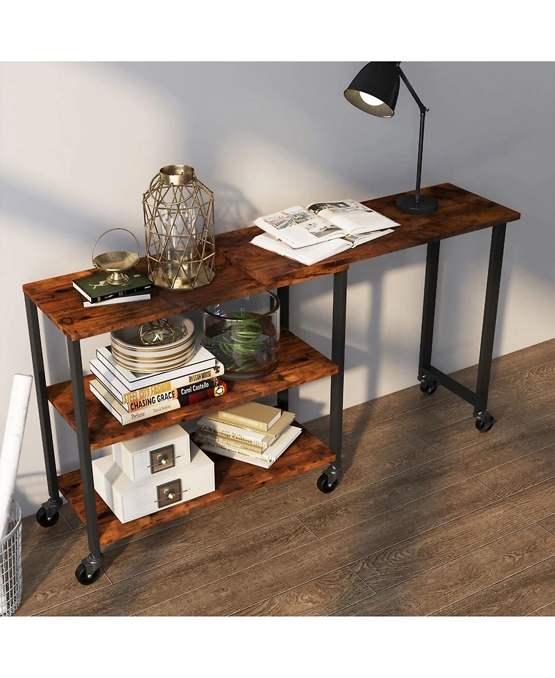 Mecale Patented 360 Free Rotating Sofa Side Table with Storage Shelves and Casters